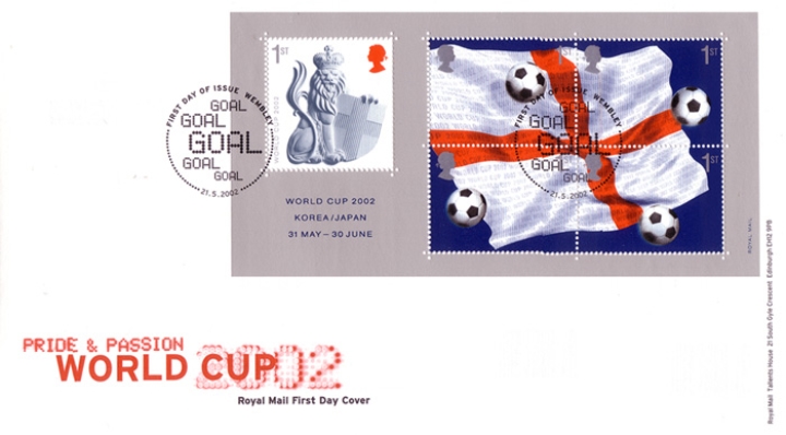 2002 GB - FDC - World Cup Miniature Sheet (Addressed)